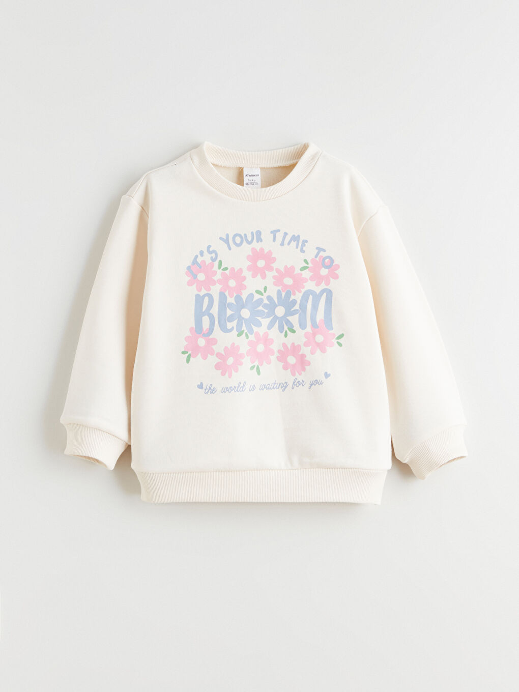 Ekru Çiçek Baskılı Kız Çocuk Sweatshirt