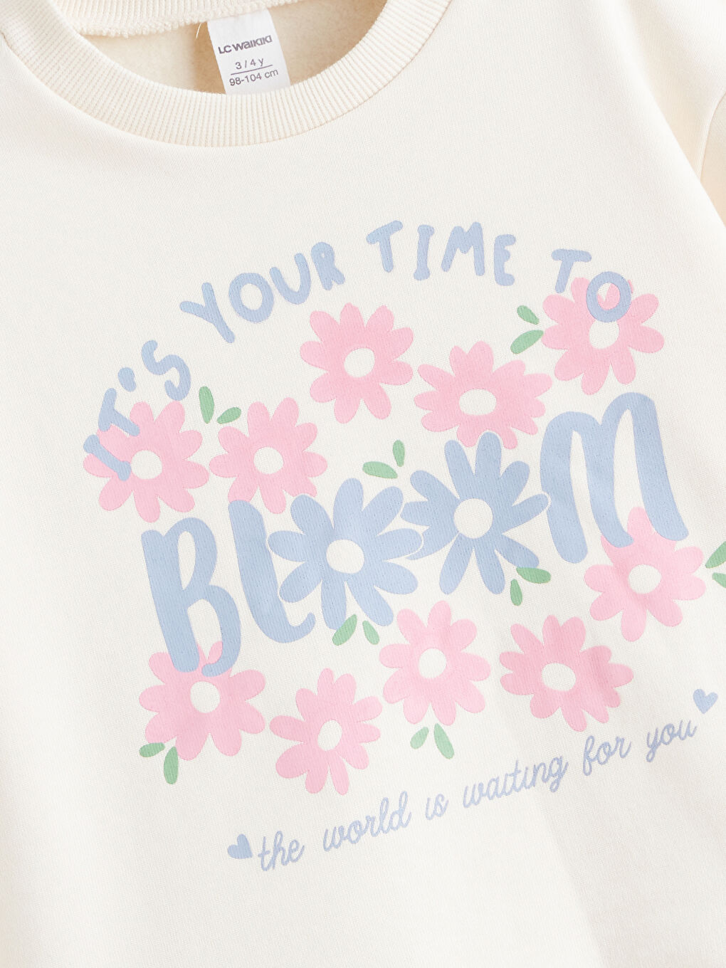 Ekru Çiçek Baskılı Kız Çocuk Sweatshirt-2