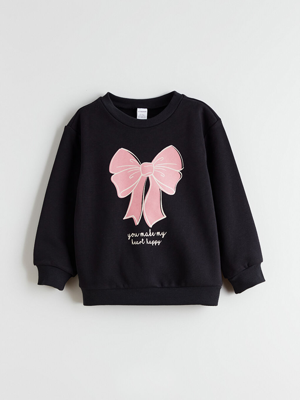 Siyah Fiyonk Baskılı Kız Çocuk Kalın Sweatshirt