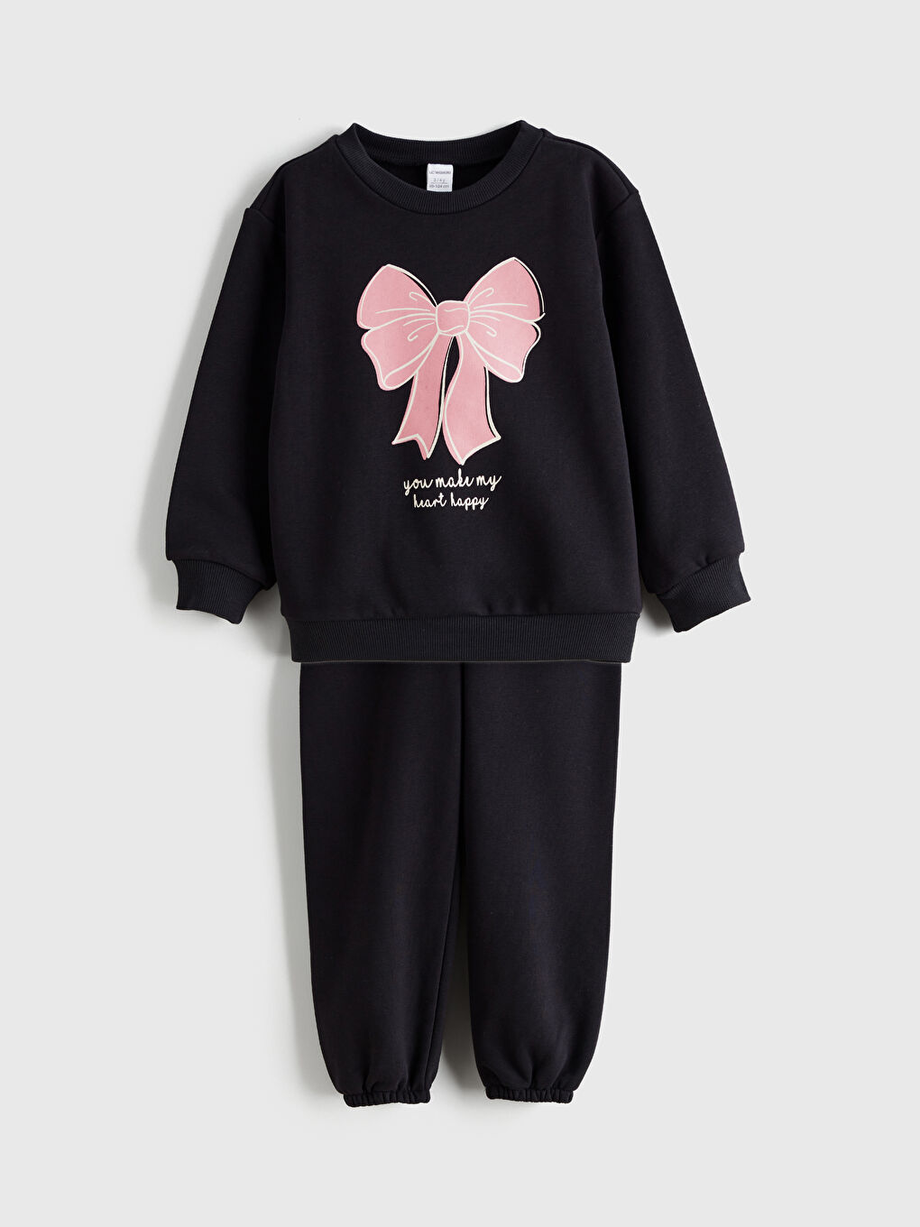 Siyah Fiyonk Baskılı Kız Çocuk Sweatshirt ve Eşofman Alt-2