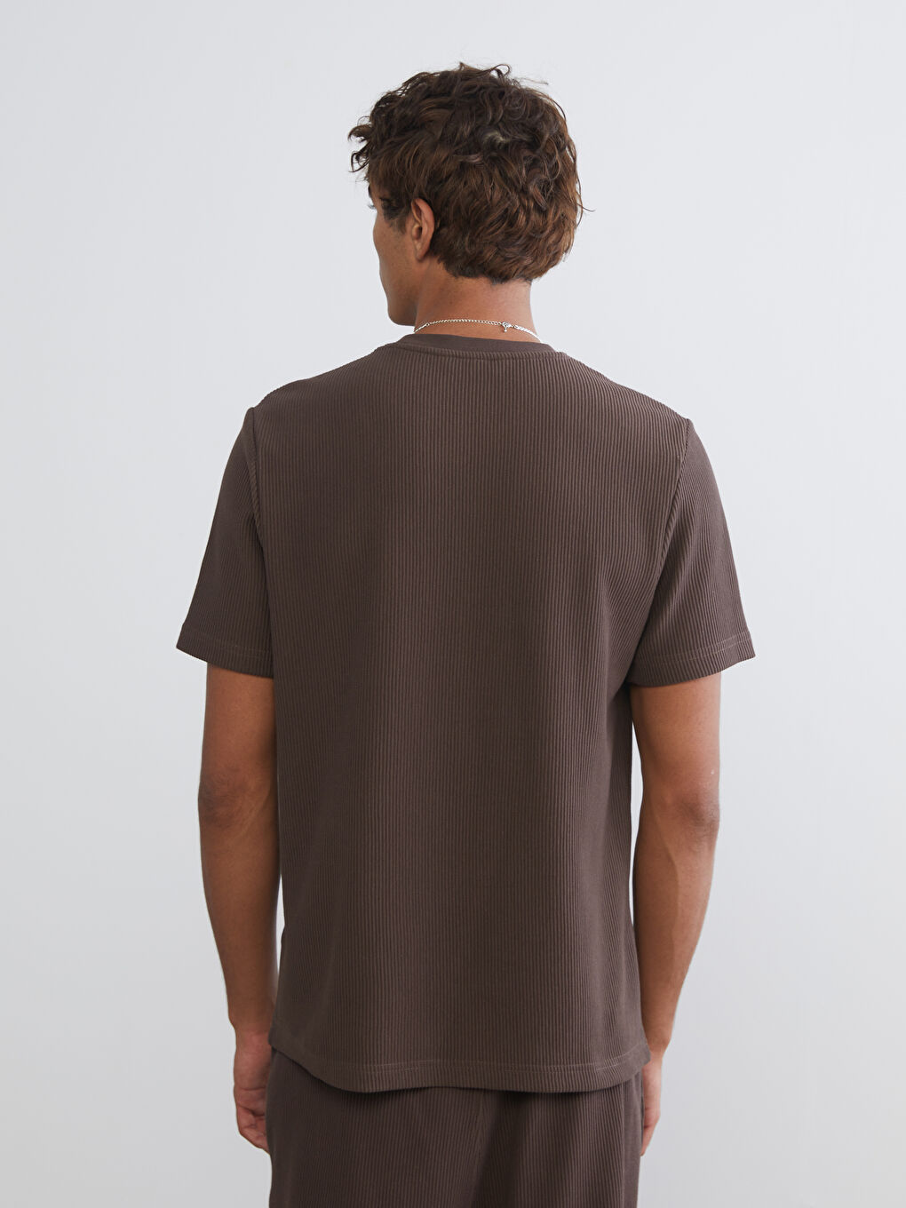 Kahverengi Bisiklet Yaka Erkek Tişört-3