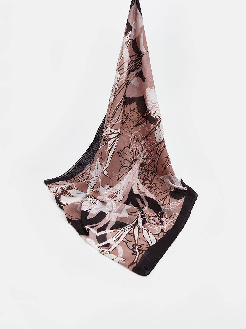 Kahverengi Çiçek Desenli Kadın Şal