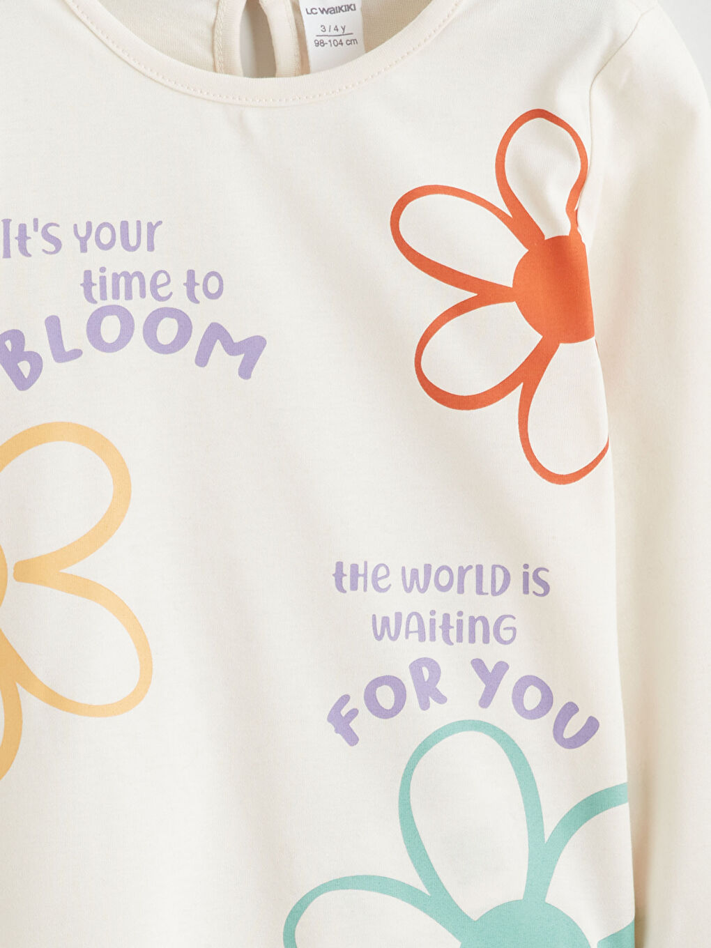 Bej Bisiklet Yaka Baskılı Kız Çocuk Tişört ve Tayt-6