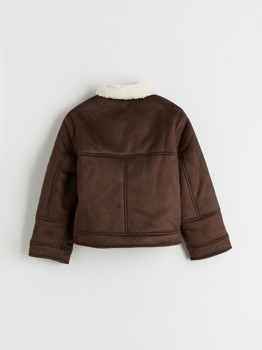 Kahverengi Pelüş Gömlek Yaka Süet Görünümlü Kız Çocuk Mont-2