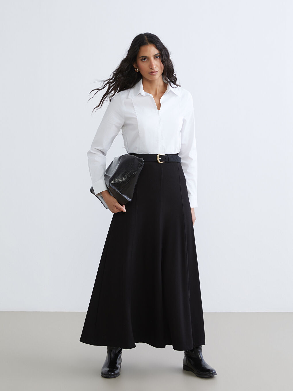 Siyah Beli Lastikli Kloş Etek