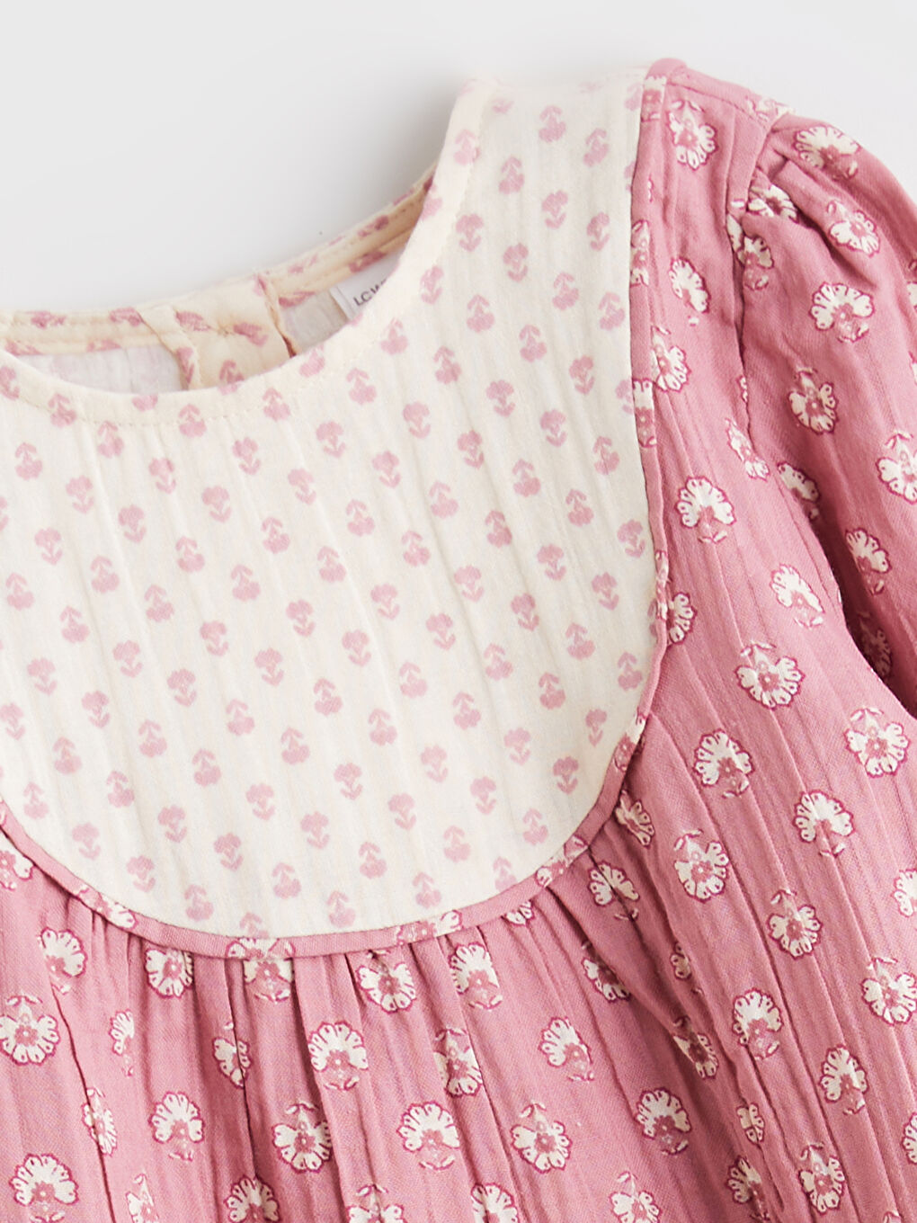 Pembe Bisiklet Yaka Çiçekli Müslin Kız Çocuk Elbise-1