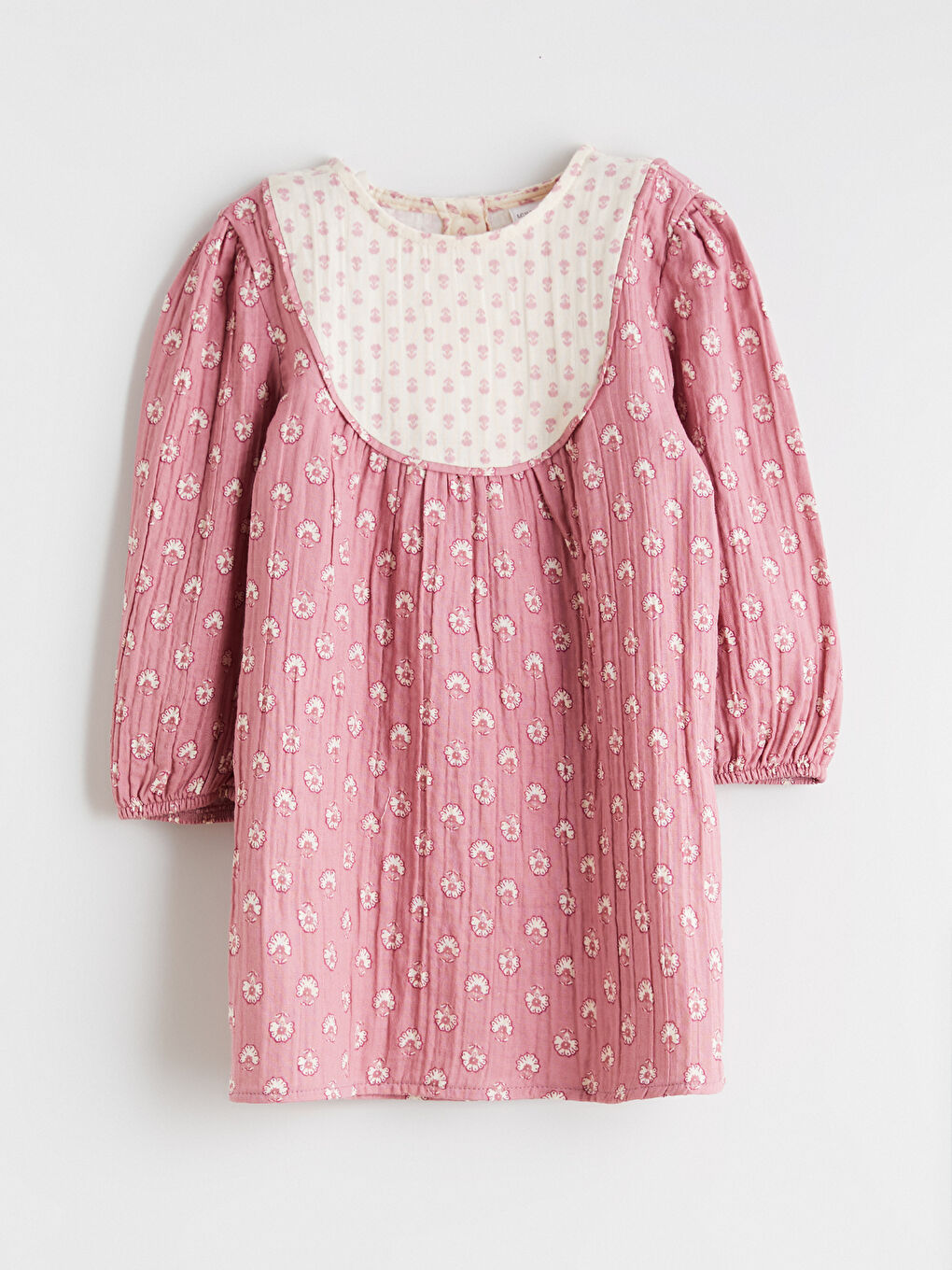 Pembe Bisiklet Yaka Çiçekli Müslin Kız Çocuk Elbise-2
