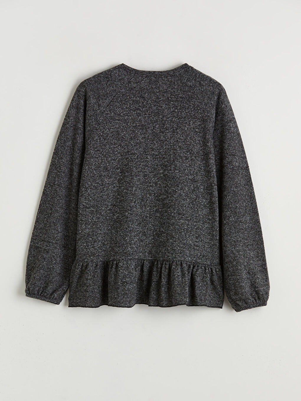 Gri Bisiklet Yaka Fiyonk Detaylı Kız Çocuk Tişört-1