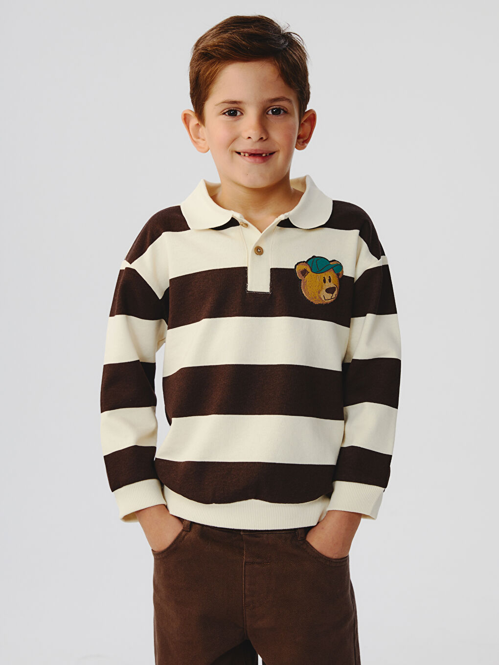 Polo Neck Striped Boys' Sweatshirt