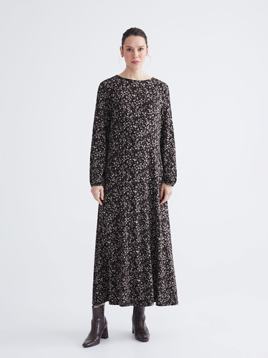 Crew Neck Patterned Dress