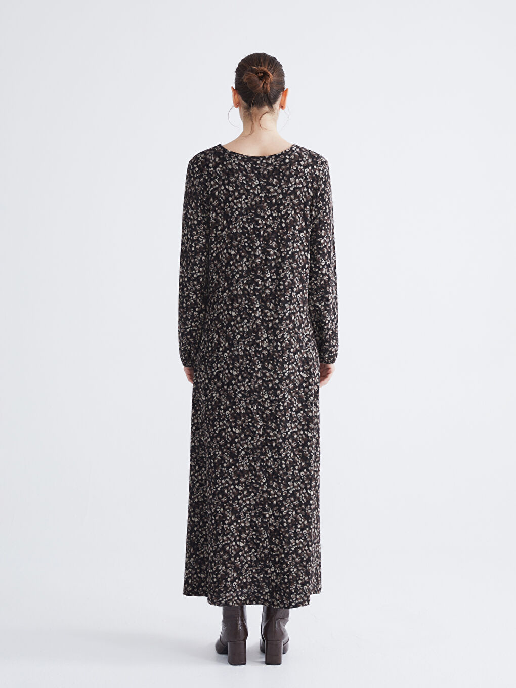 Crew Neck Patterned Dress-3