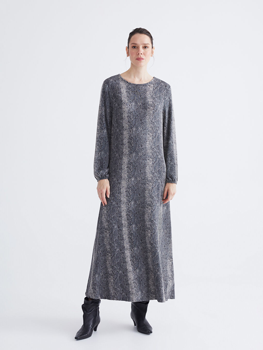 Crew Neck Patterned Dress