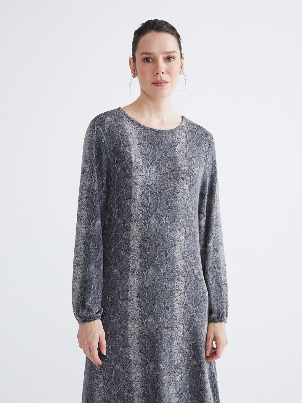 Crew Neck Patterned Dress-1