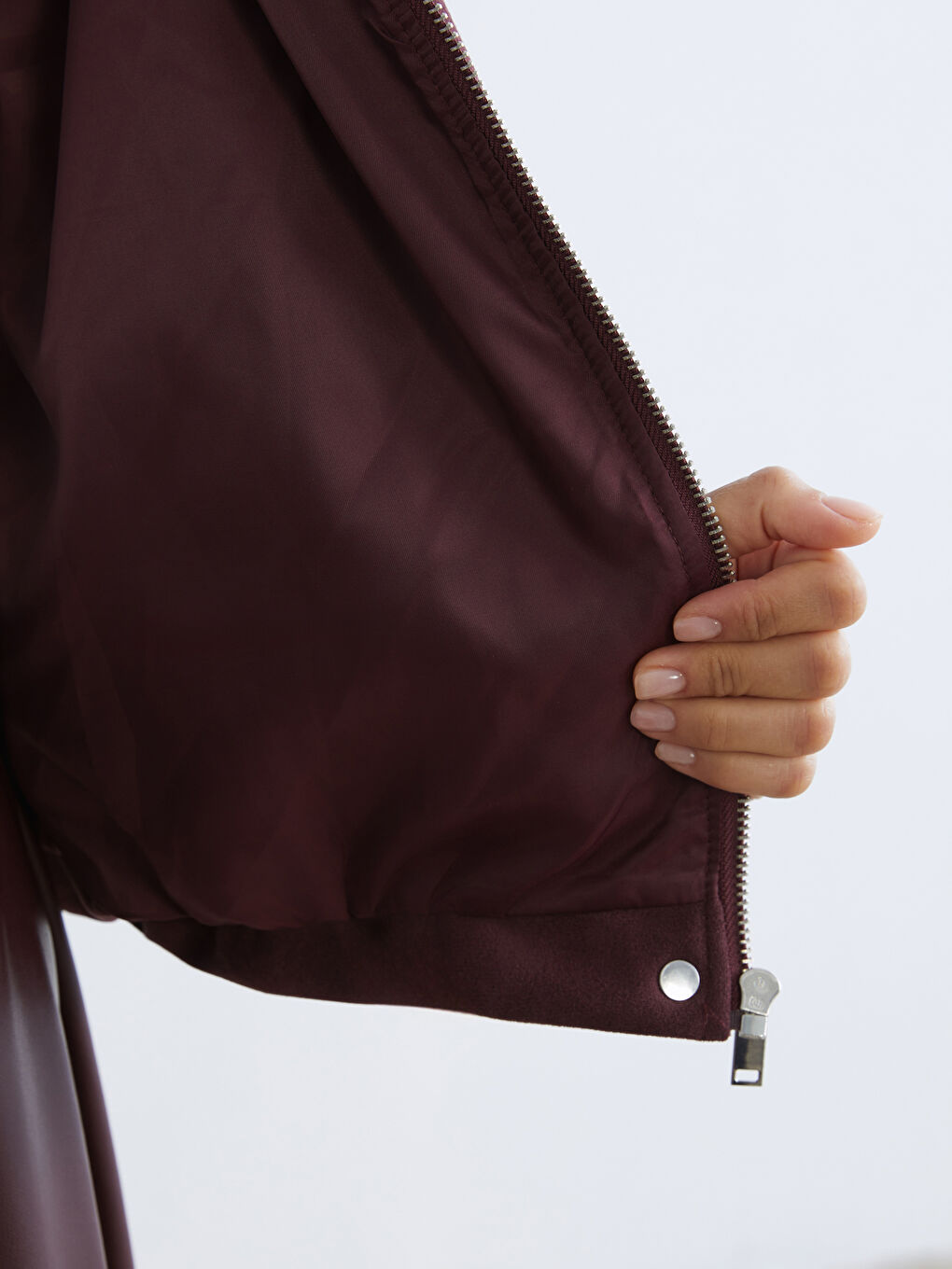 Bordo Gömlek Yaka Kadın Süet Görünümlü Ceket-4