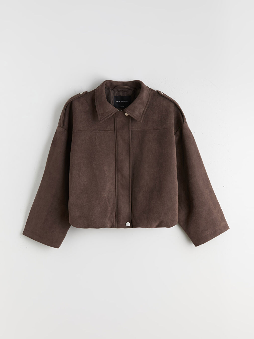 Kahverengi Gömlek Yaka Kadın Süet Görünümlü Ceket-5