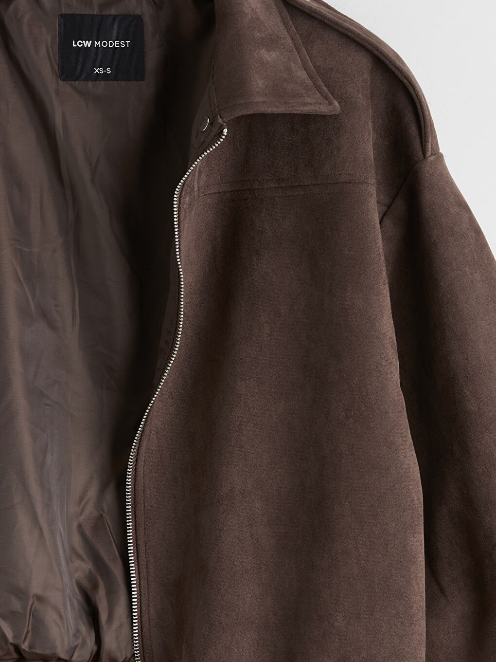 Kahverengi Gömlek Yaka Kadın Süet Görünümlü Ceket-6