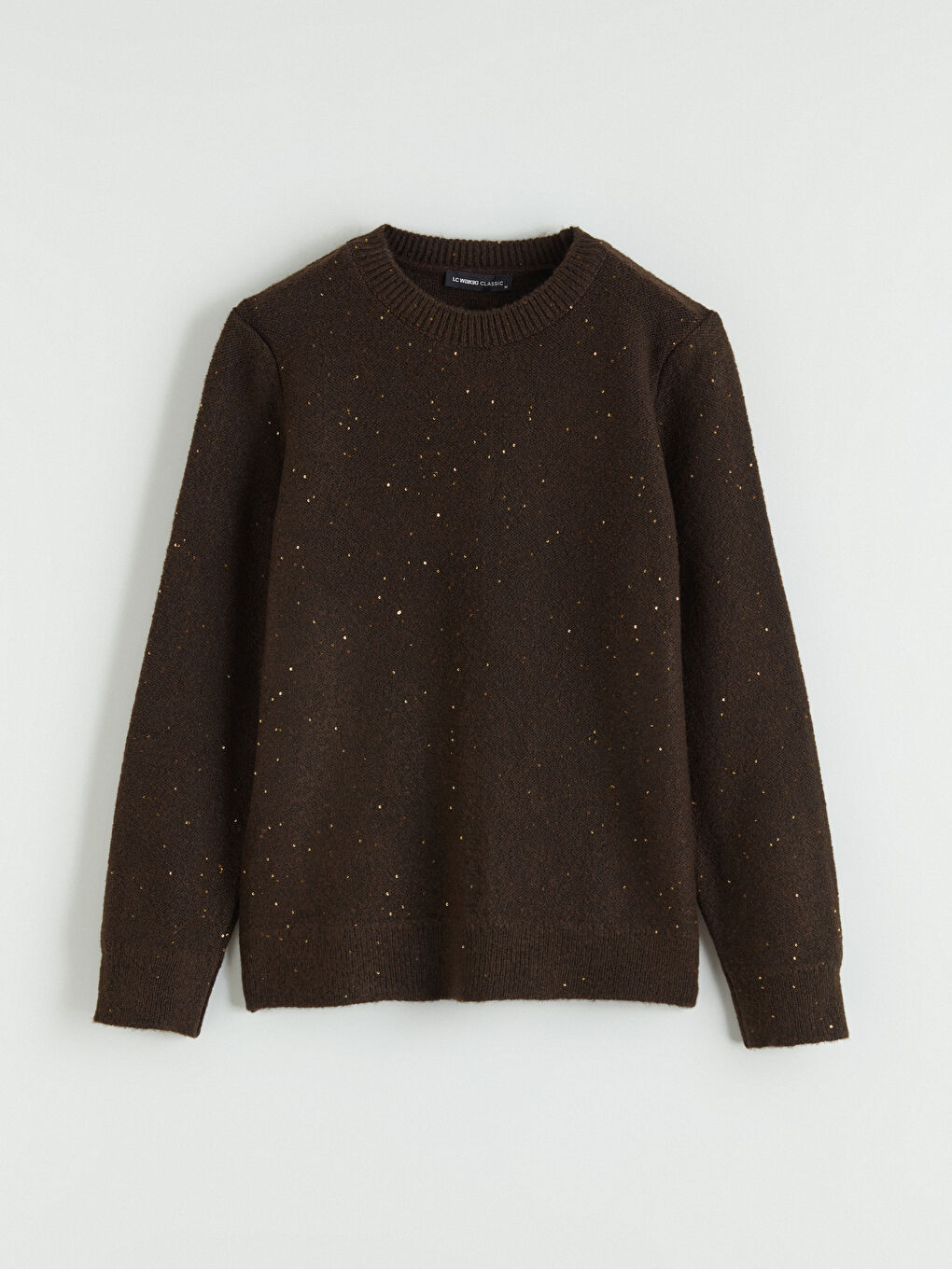 Kahverengi Bisiklet Yaka Pul İşlemeli Kadın Triko Kazak-4