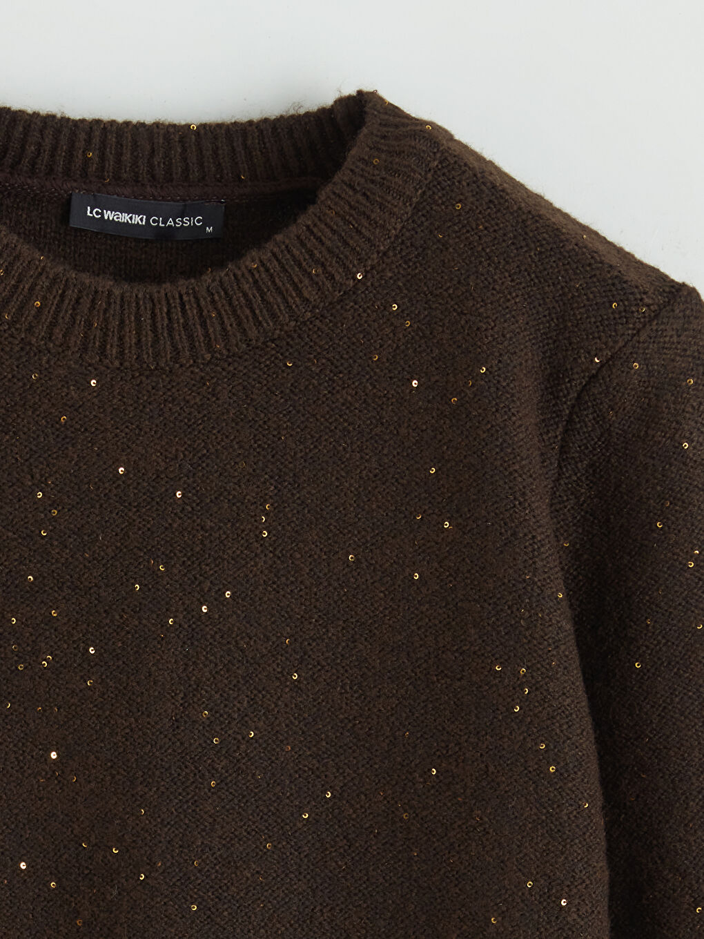 Kahverengi Bisiklet Yaka Pul İşlemeli Kadın Triko Kazak-5