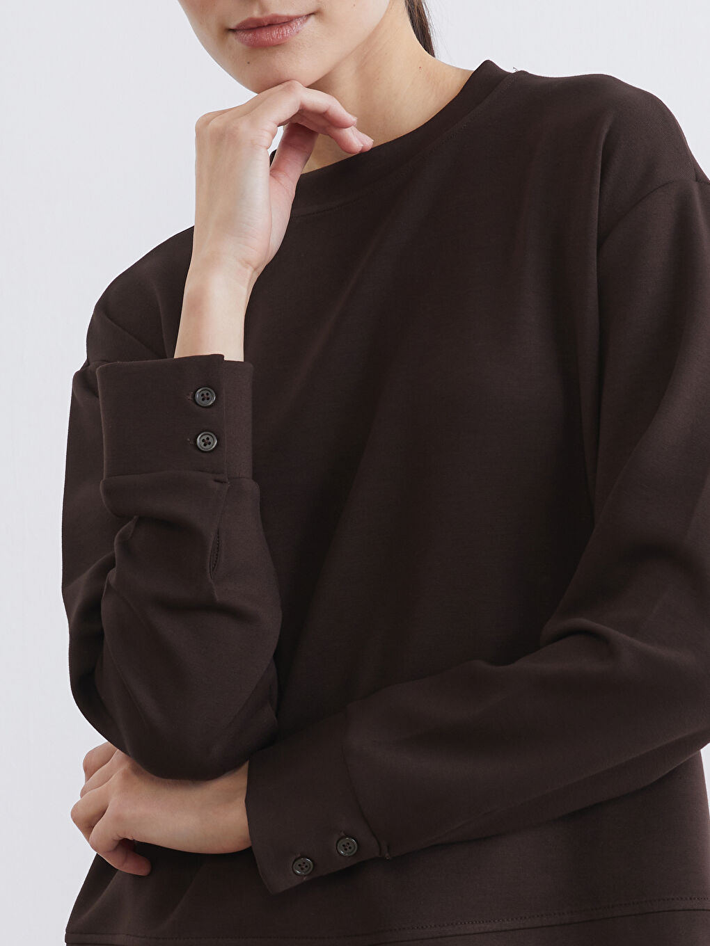 Kahverengi Bisiklet Yaka Kadın Sweatshirt Tunik-2