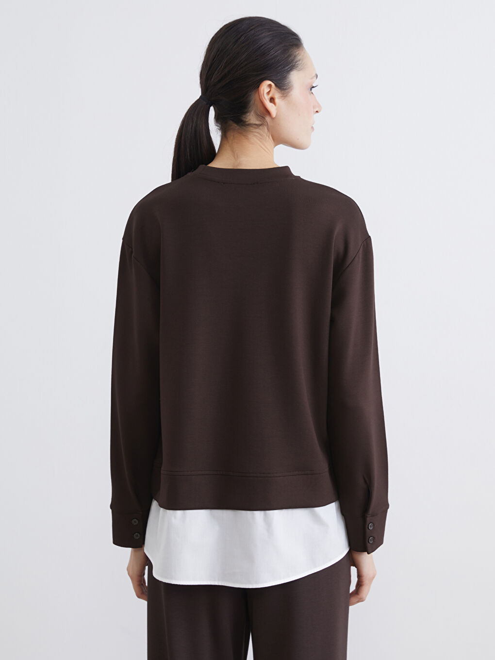 Kahverengi Bisiklet Yaka Kadın Sweatshirt Tunik-3