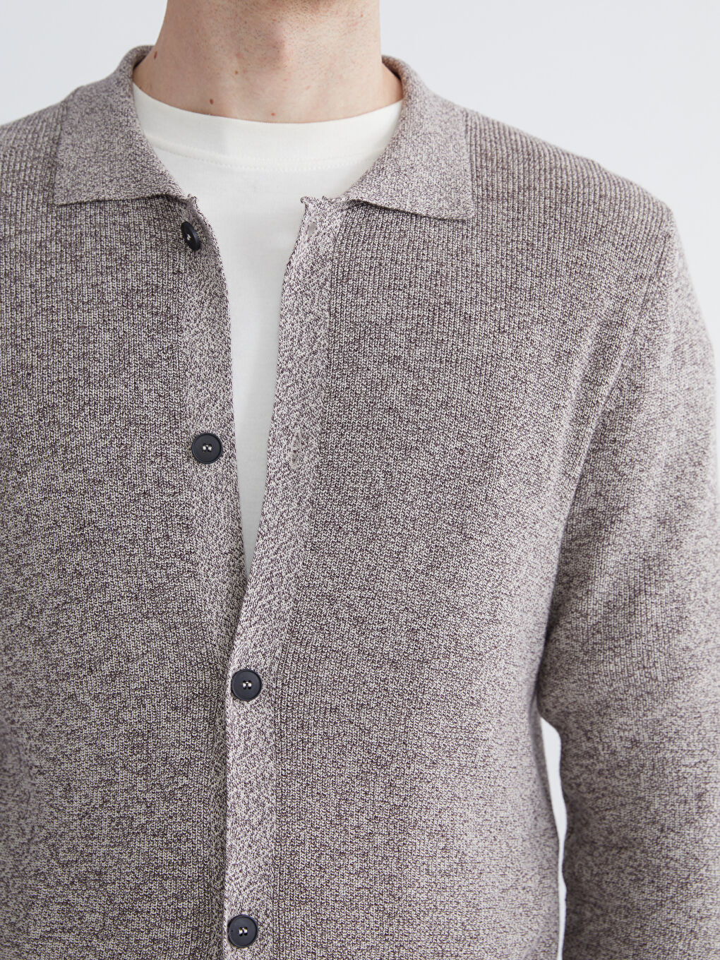 Bej Polo Yaka Erkek Triko Hırka-2