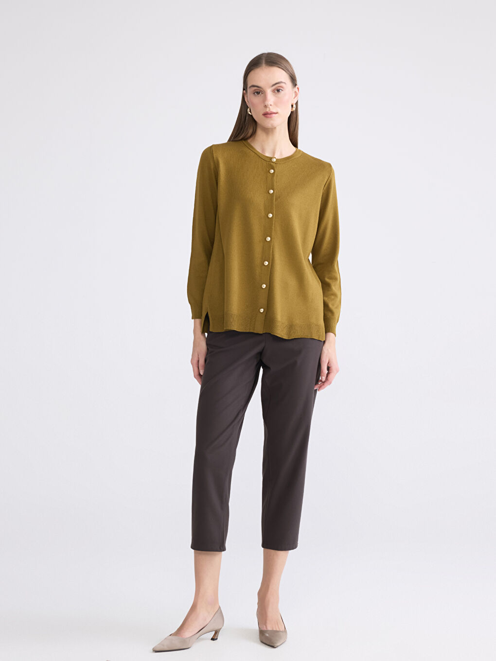 Yeşil Bisiklet Yaka Kadın Triko Hırka-1