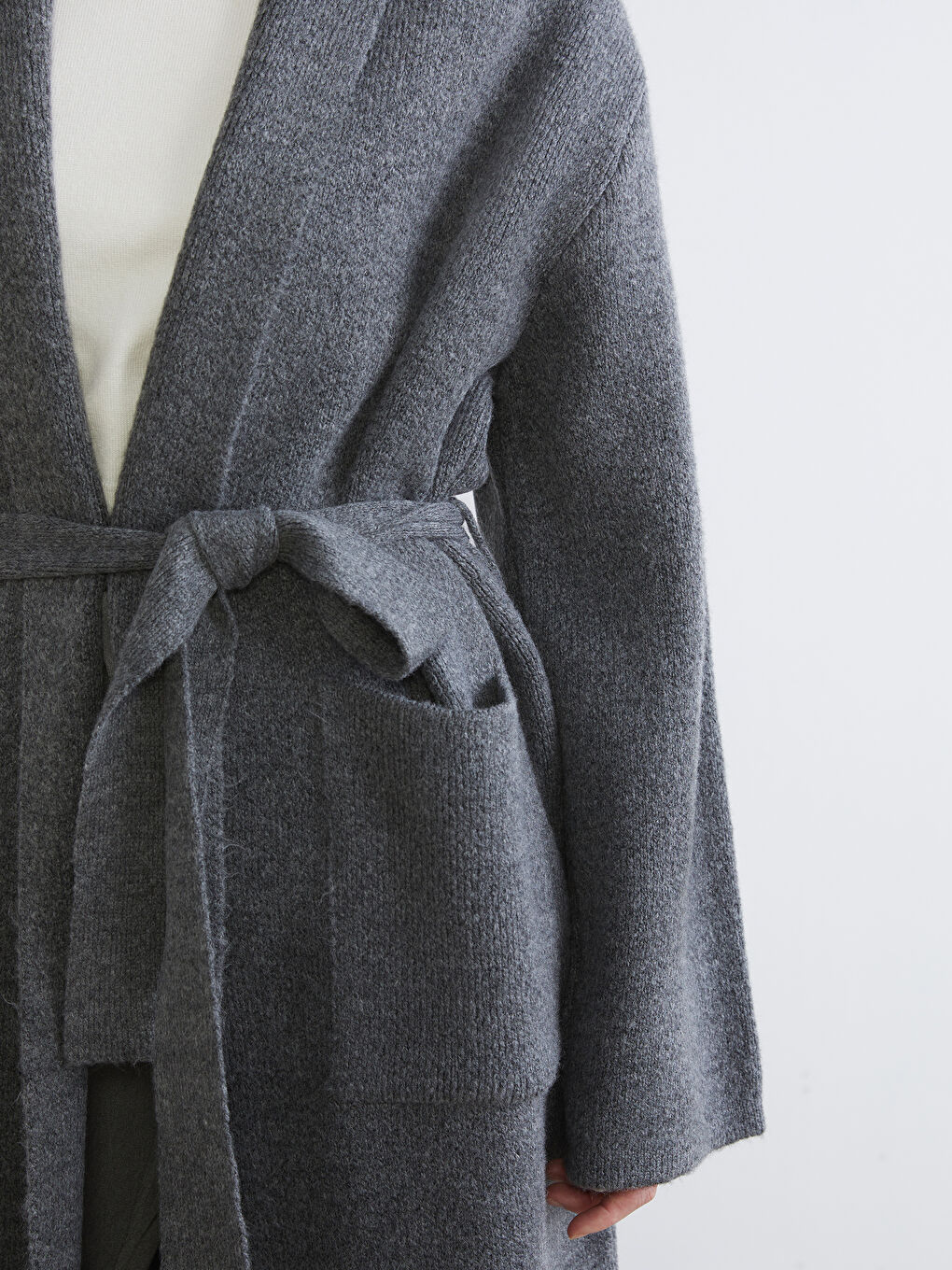 Shawl Collar Waist Belted Women's Knitwear Cardigan-2