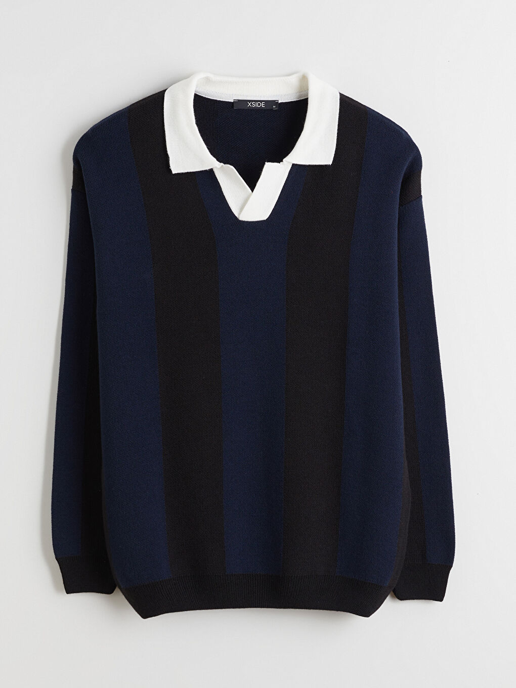 Lacivert Polo Yaka Çizgili Erkek Triko Kazak-4