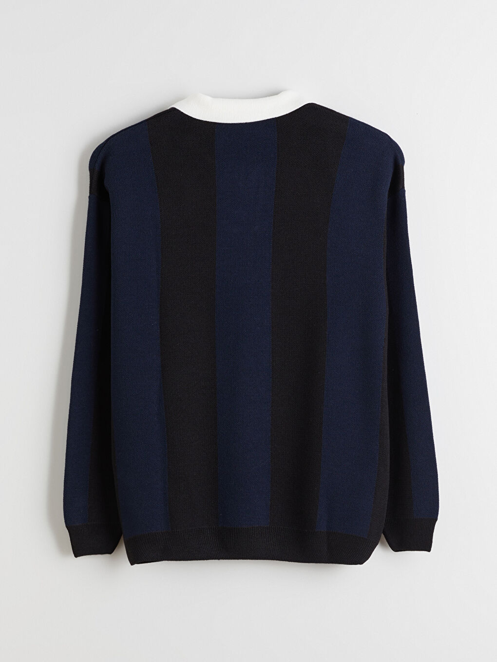 Lacivert Polo Yaka Çizgili Erkek Triko Kazak-5