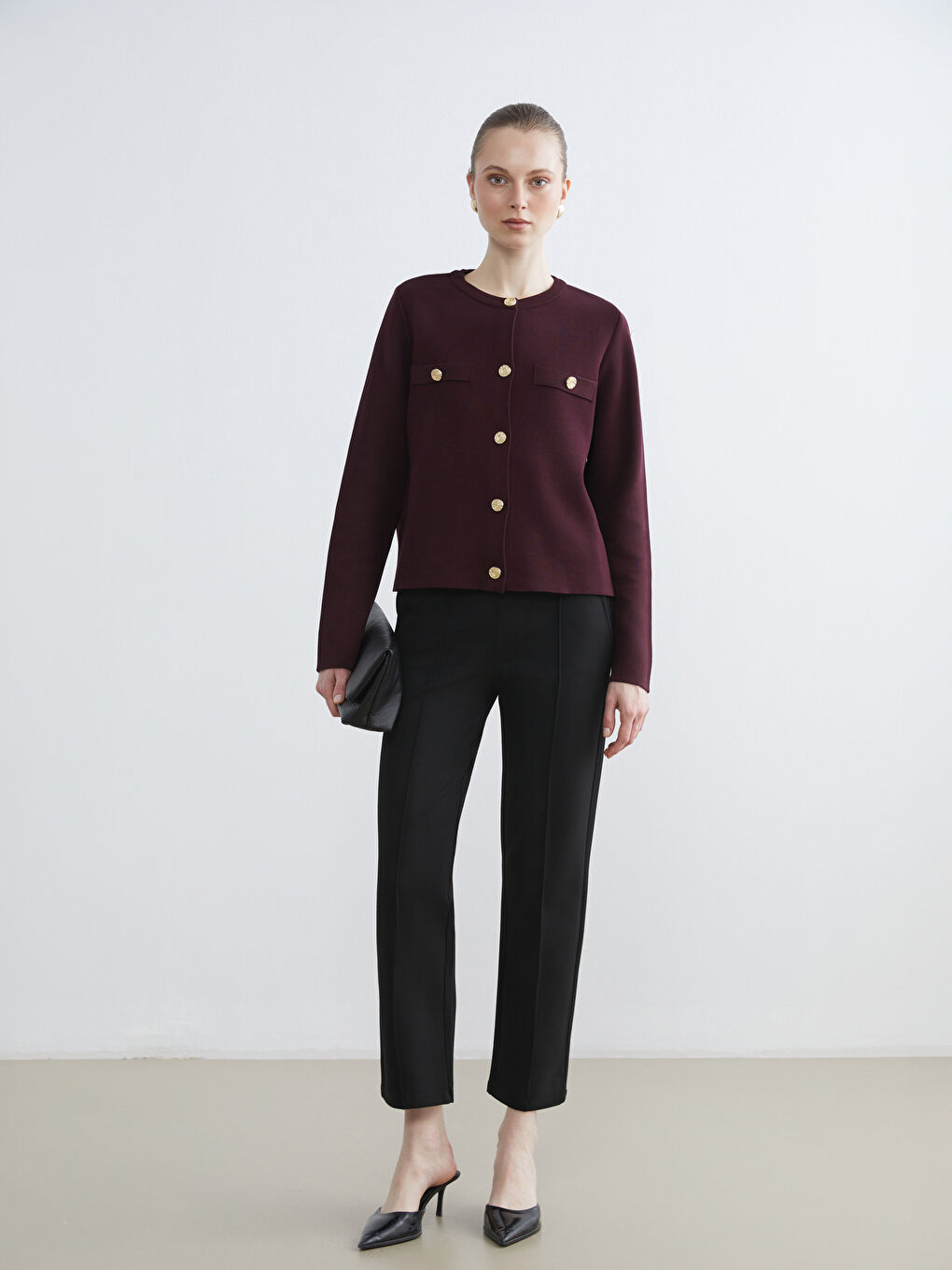 Bordo Bisiklet Yaka Kadın Triko Hırka-1