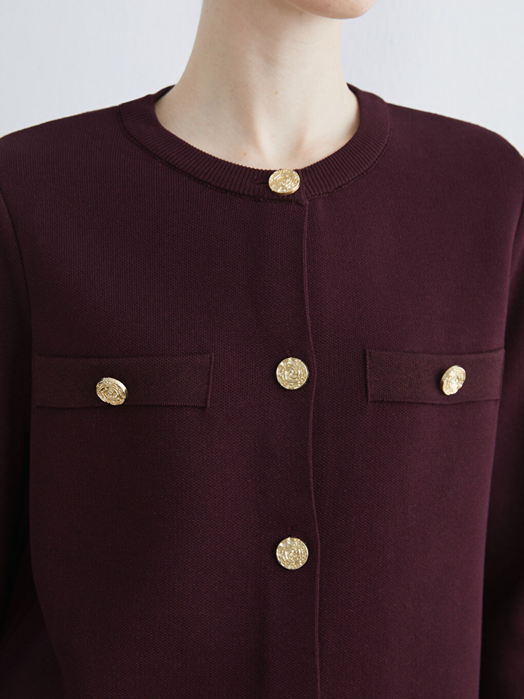 Bordo Bisiklet Yaka Kadın Triko Hırka-2