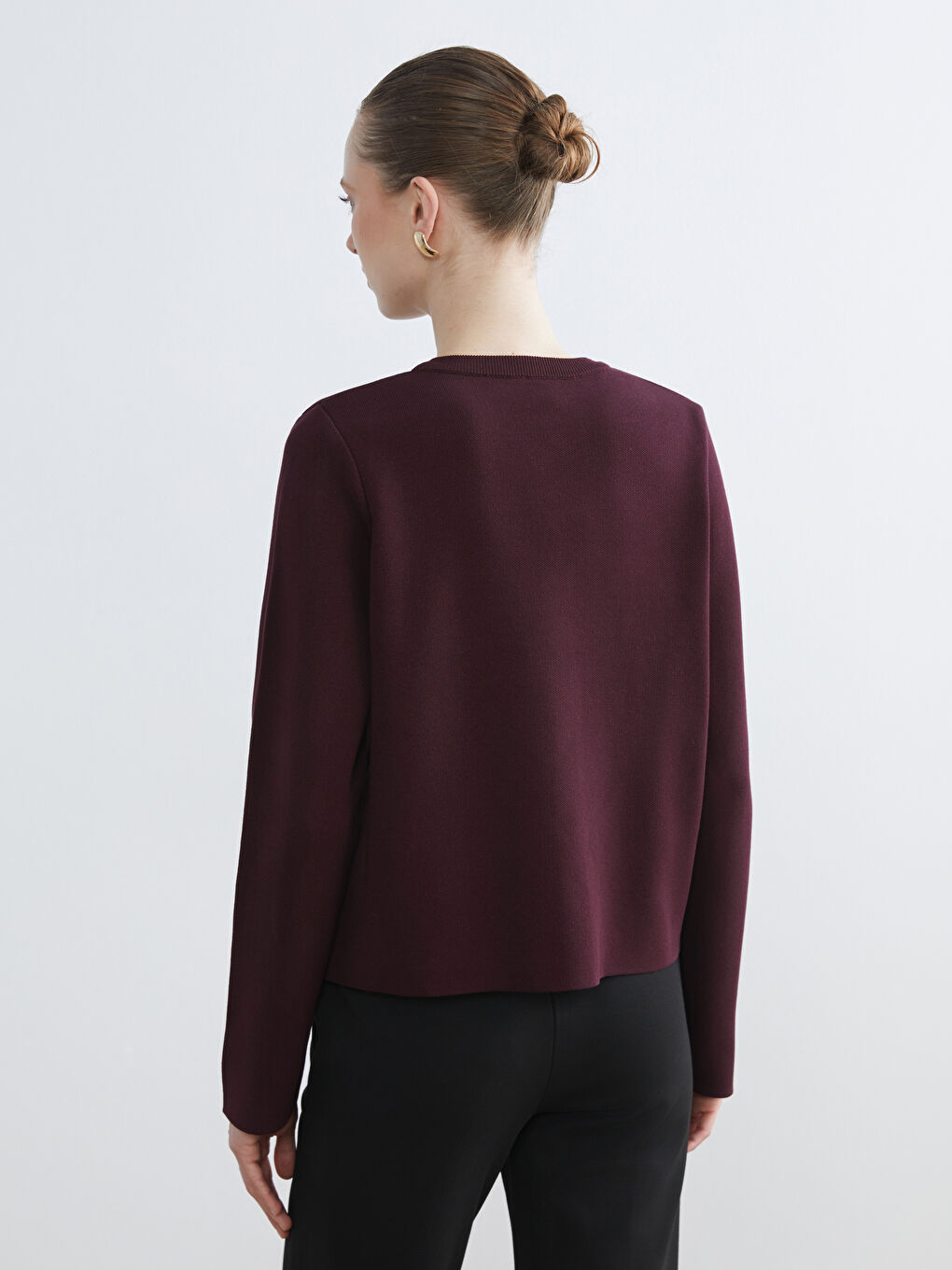 Bordo Bisiklet Yaka Kadın Triko Hırka-3