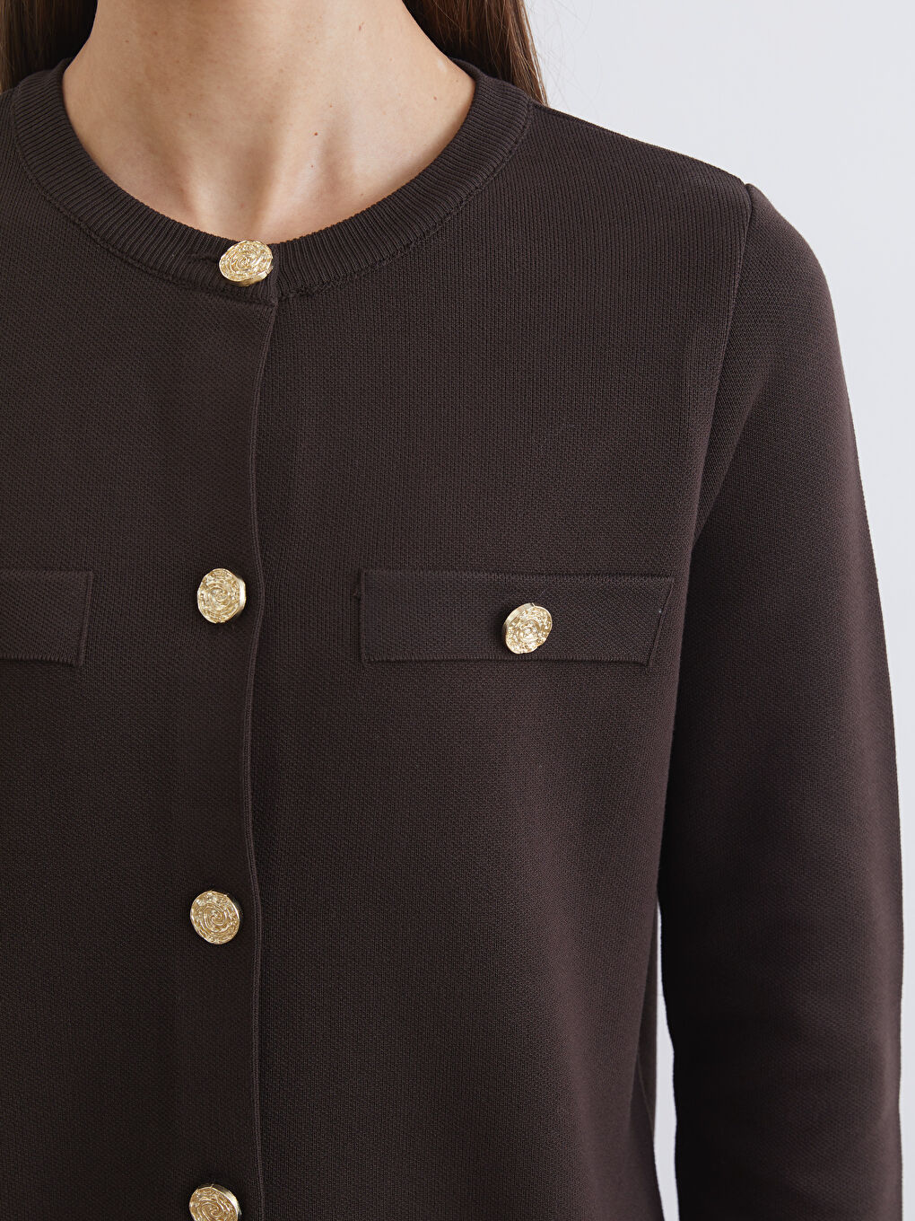 Kahverengi Bisiklet Yaka Kadın Triko Hırka-2