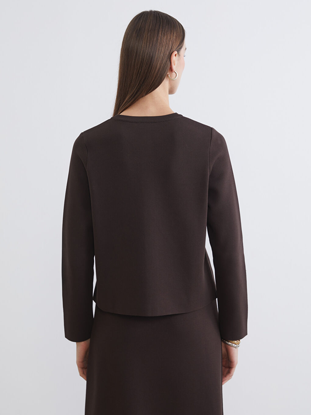 Kahverengi Bisiklet Yaka Kadın Triko Hırka-3