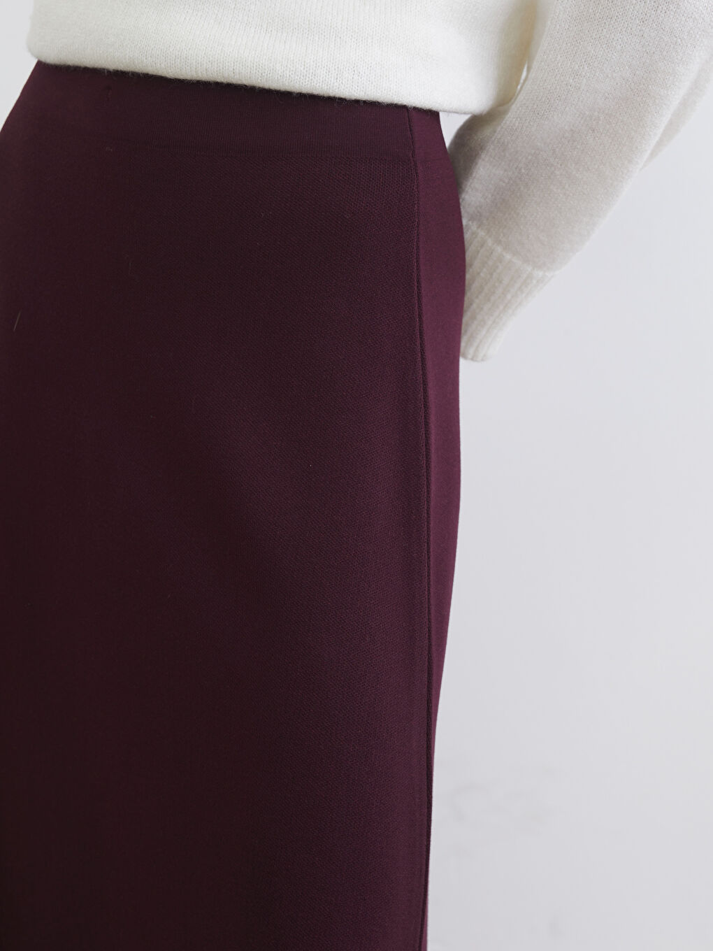 Bordo Beli Lastikli A Kesim Triko Etek-2