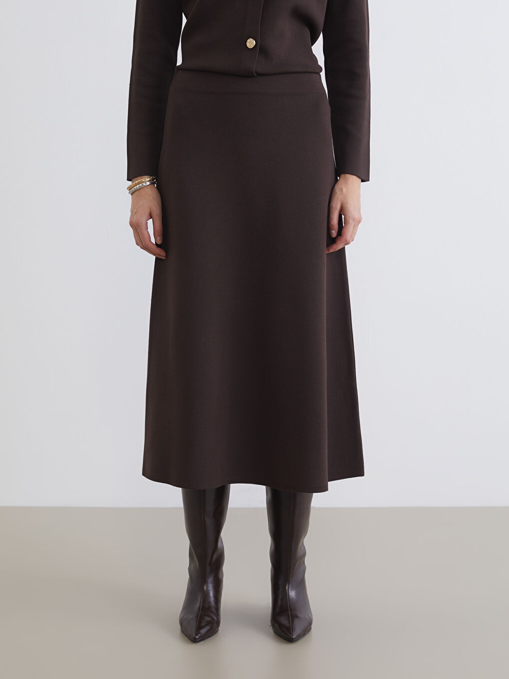 Kahverengi Beli Lastikli A Kesim Triko Etek-1