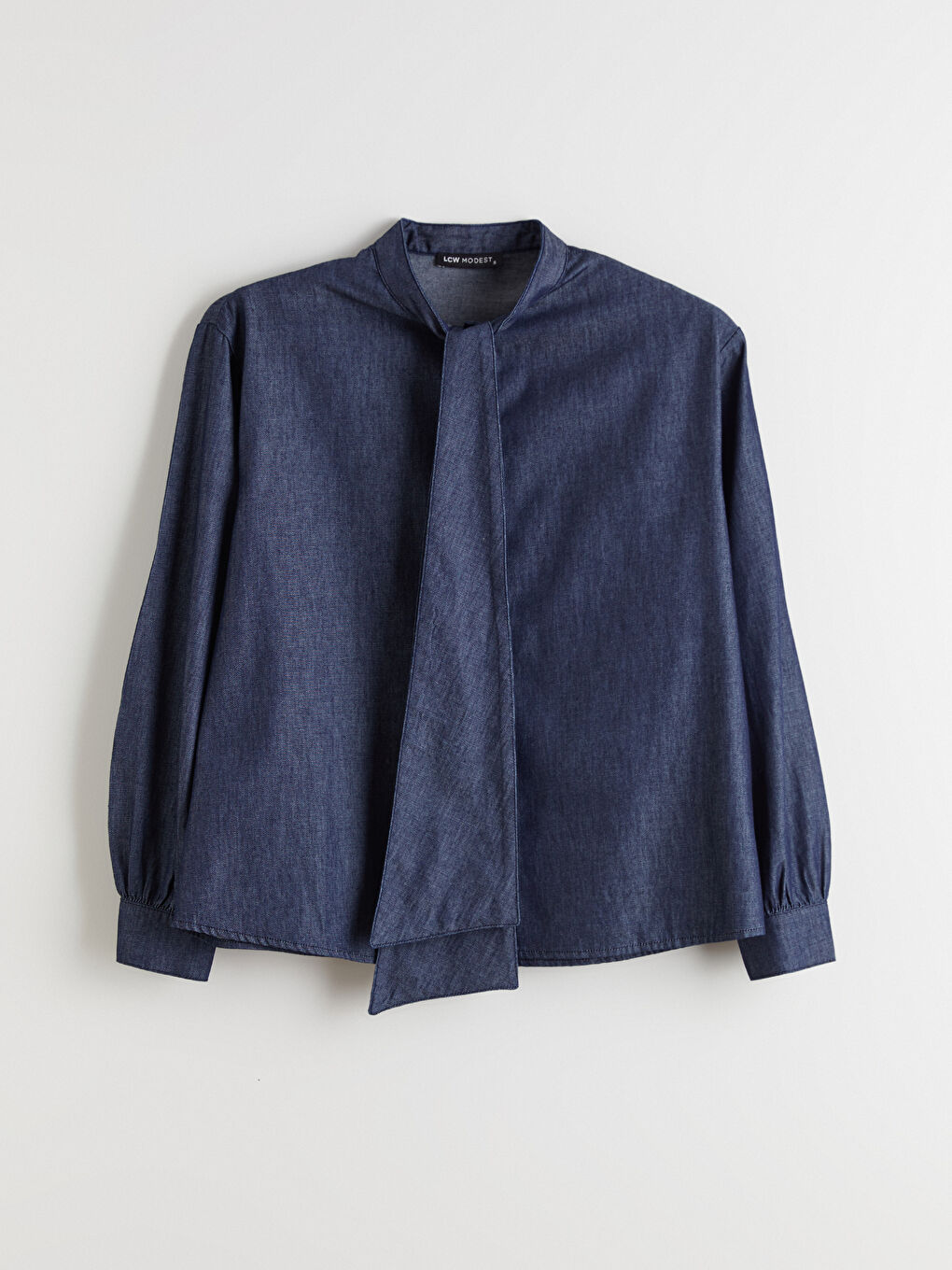 İndigo Bağlamalı Yaka Kadın Jean Gömlek-4