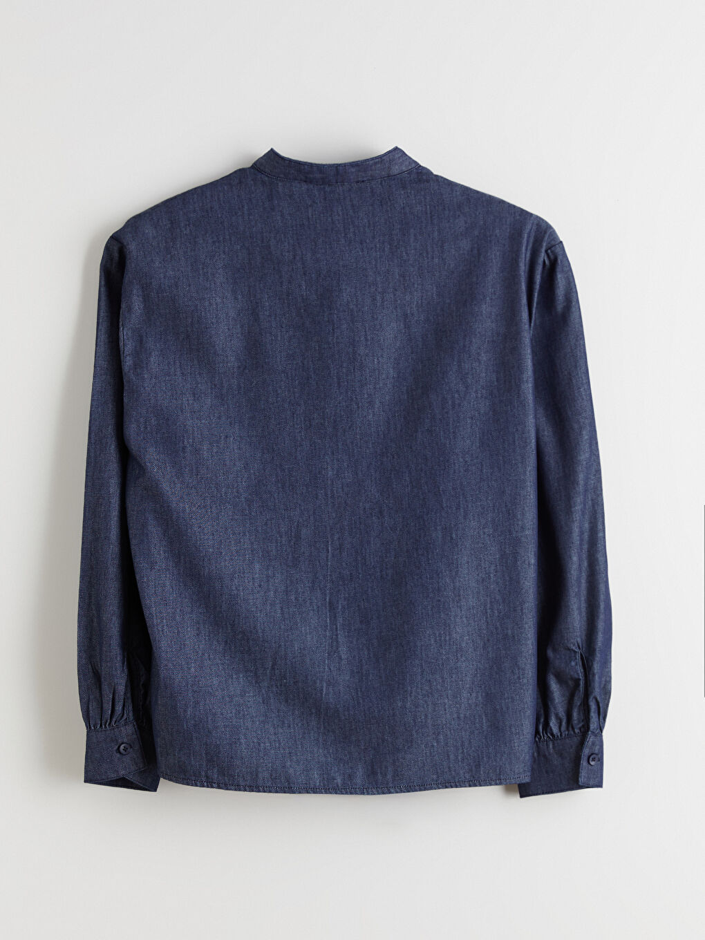 İndigo Bağlamalı Yaka Kadın Jean Gömlek-5