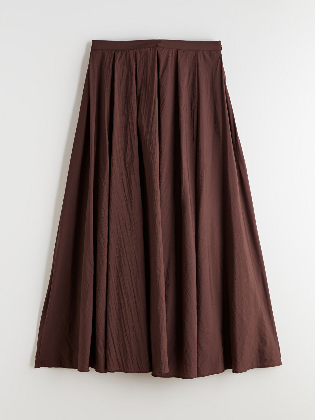 Kahverengi Beli Fermuarlı Pileli Etek-4