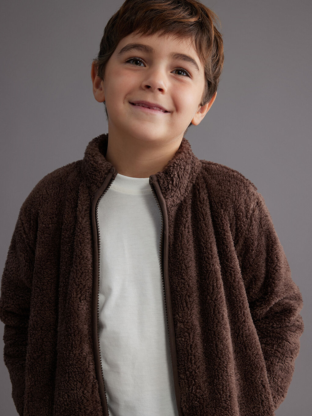 Funnel Neck Plush Boys' Jacket