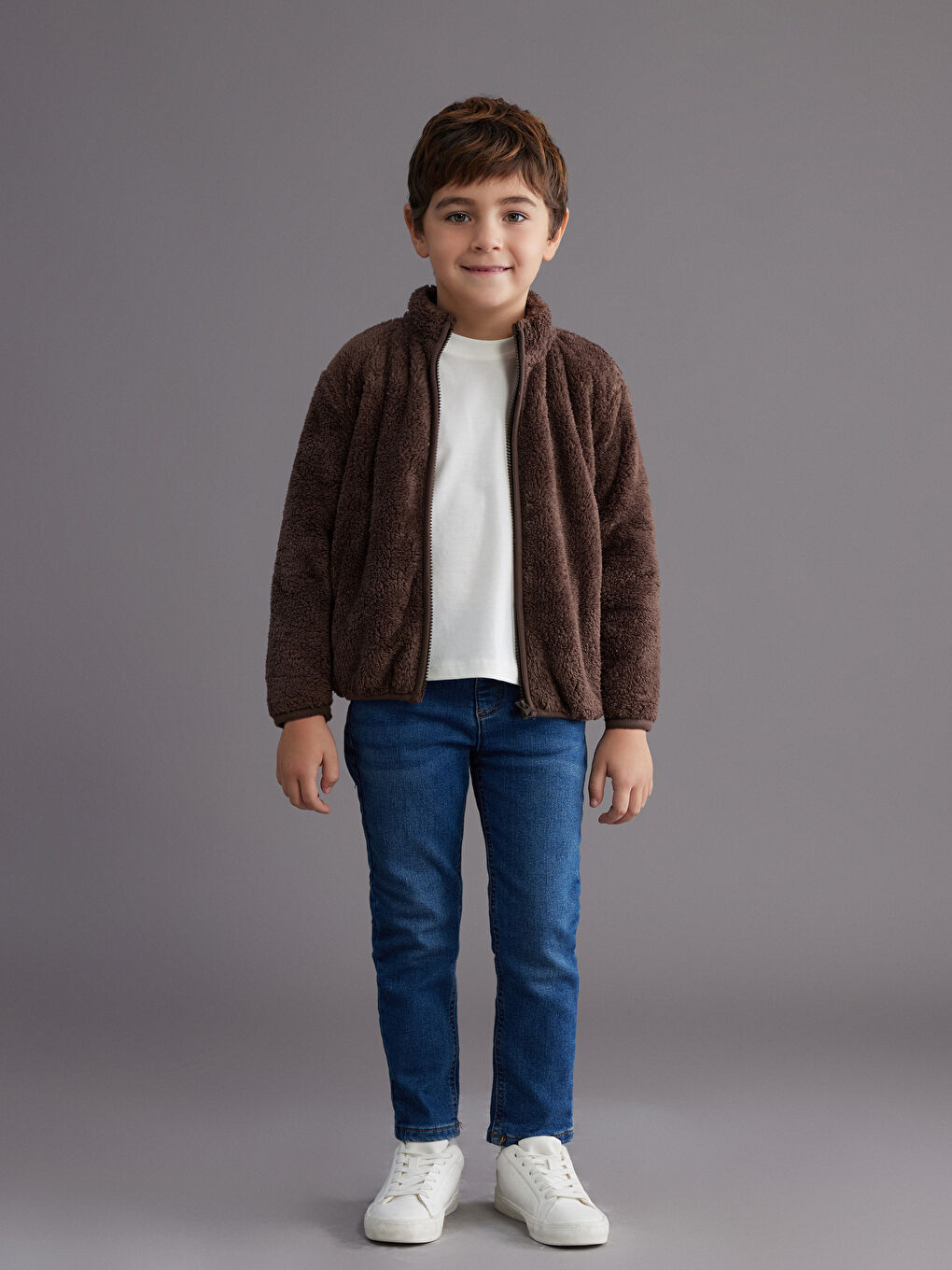 Funnel Neck Plush Boys' Jacket-1