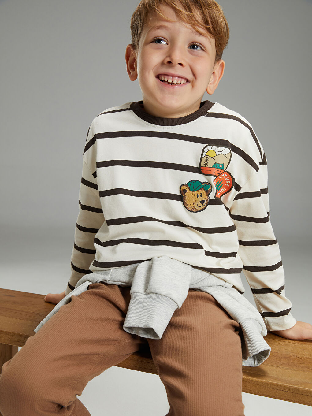 Crew Neck Printed Long Sleeve Boys' T-Shirt