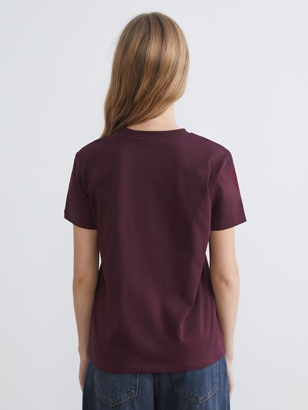 Bordo Bisiklet Yaka New York Baskılı Kadın Tişört-3