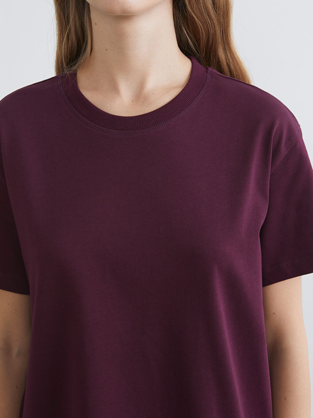 Bordo Bisiklet Yaka Kadın Tişört-2