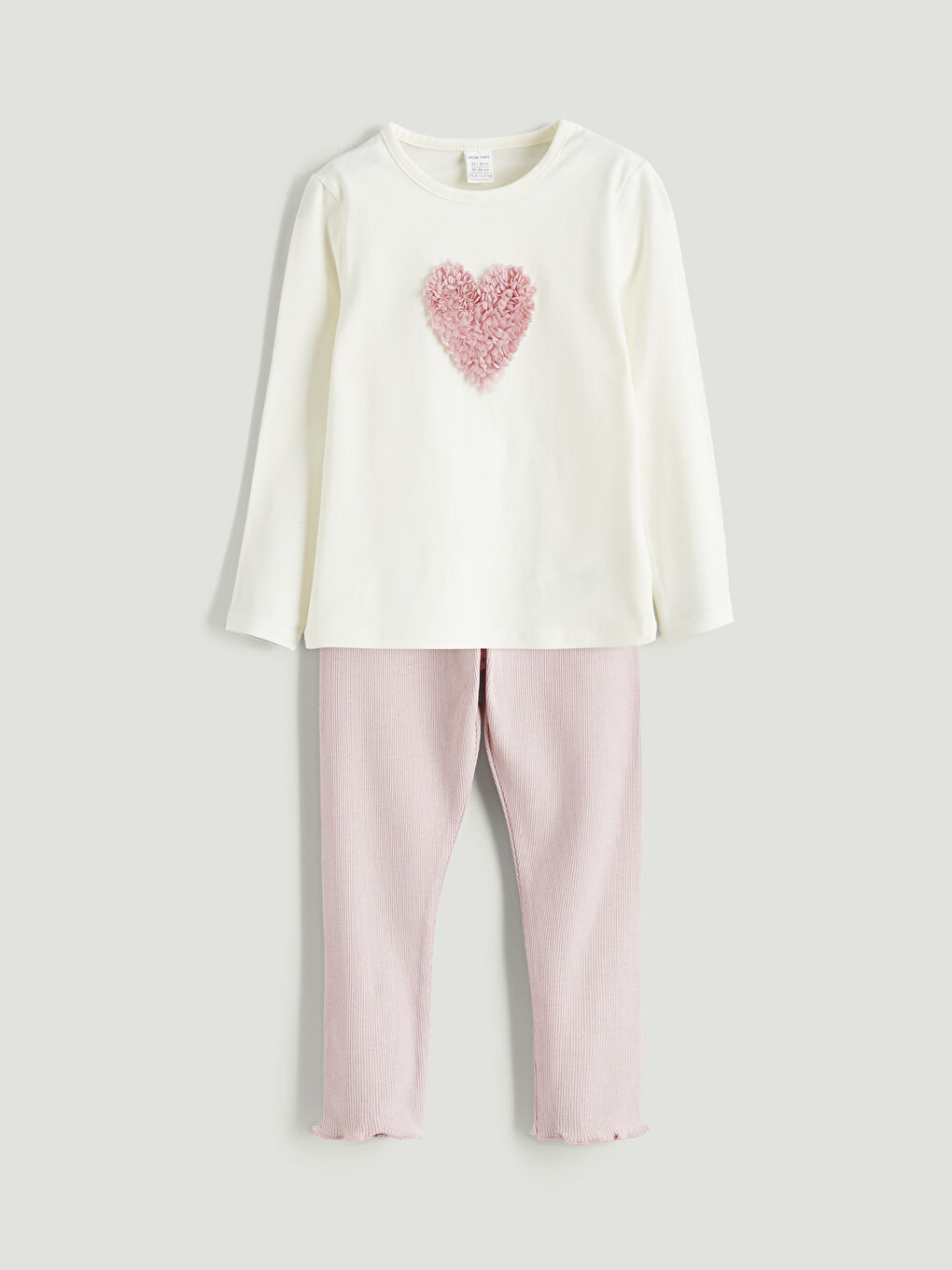 Ekru Kalp Baskılı Kız Bebek Bluz ve Tayt 2'li