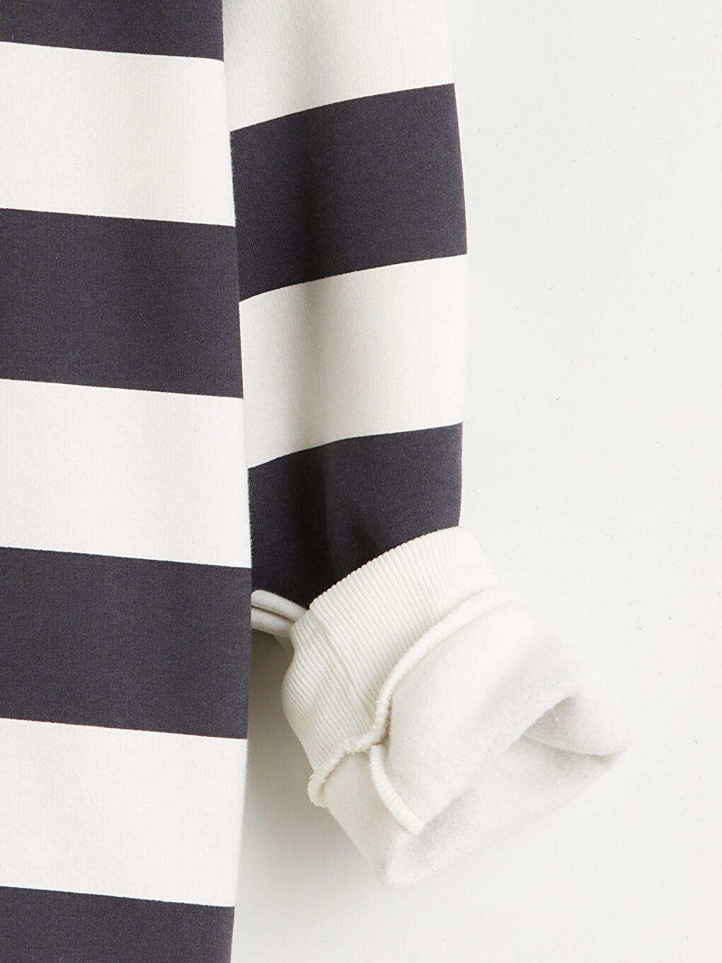 Gri Polo Yaka Çizgili Erkek Kalın Sweatshirt-5