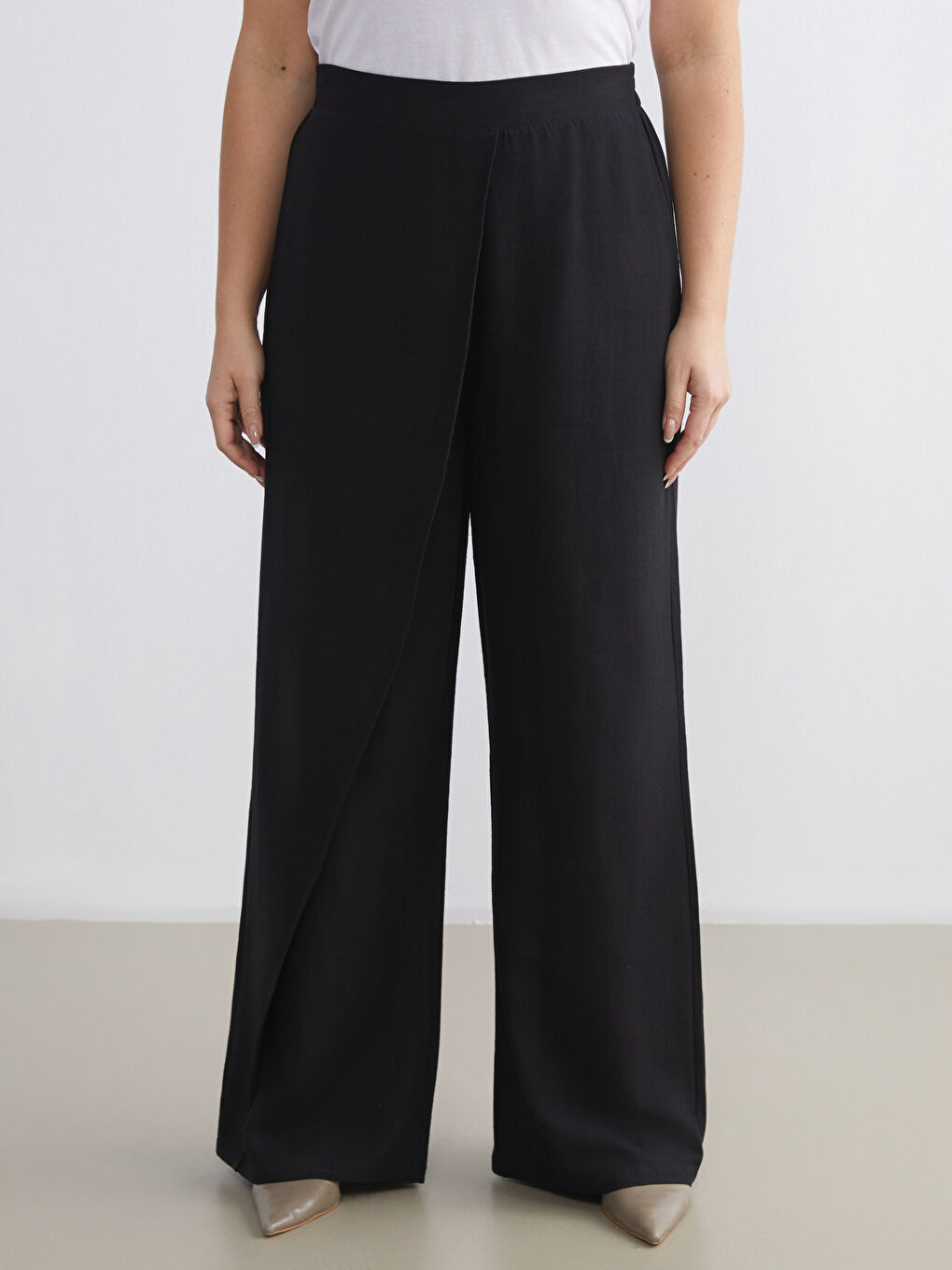 Siyah Loose Fit Geniş Paça Kadın Pantolon-5