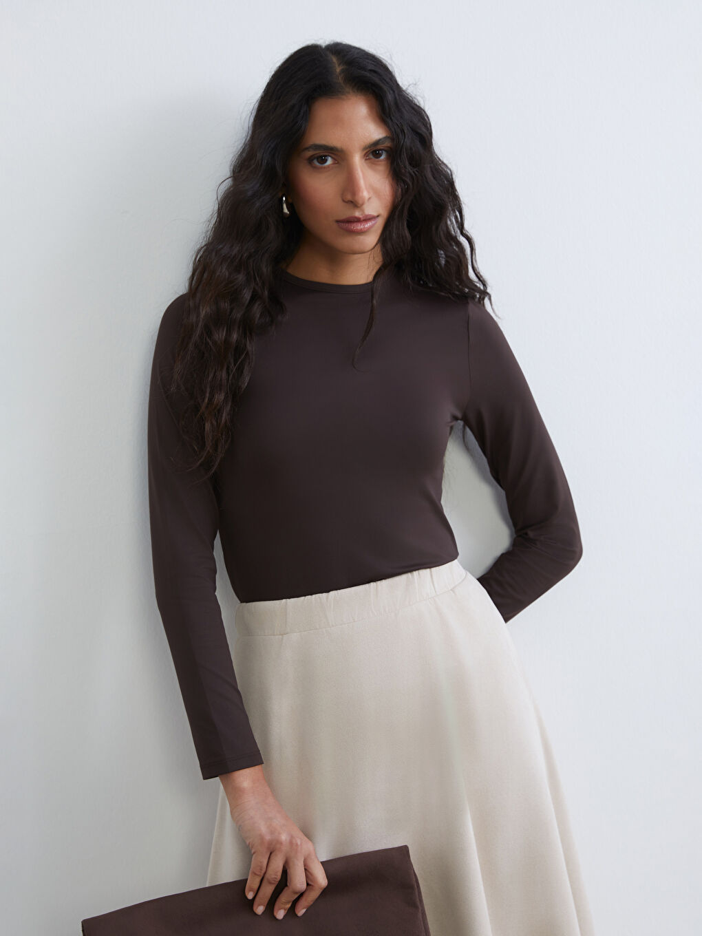 Kahverengi Bisiklet Yaka Kadın Body