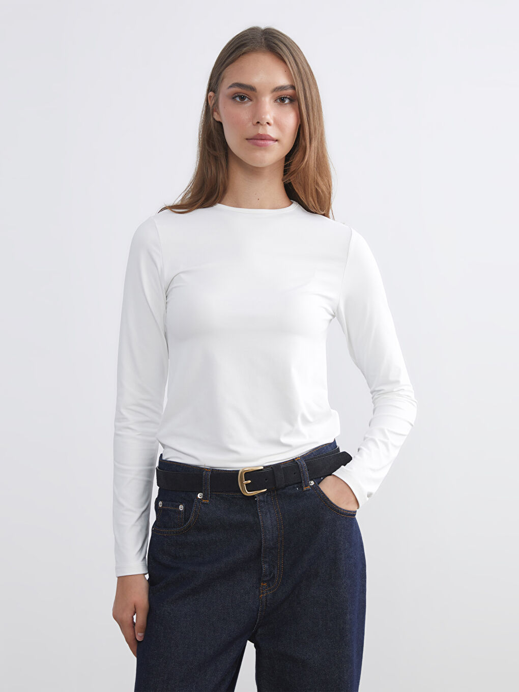 Ekru Bisiklet Yaka Kadın Body