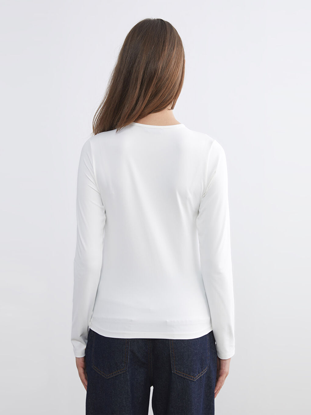 Ekru Bisiklet Yaka Kadın Body-3